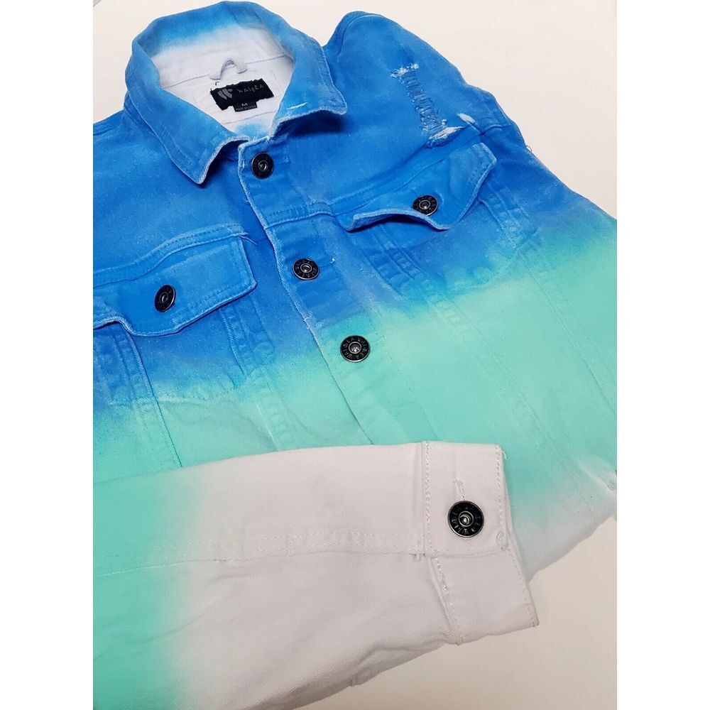 VTG WAIMEA Jacket M Denim Unisex Hombre Blue,Green,White Cotton/Spandex Coat